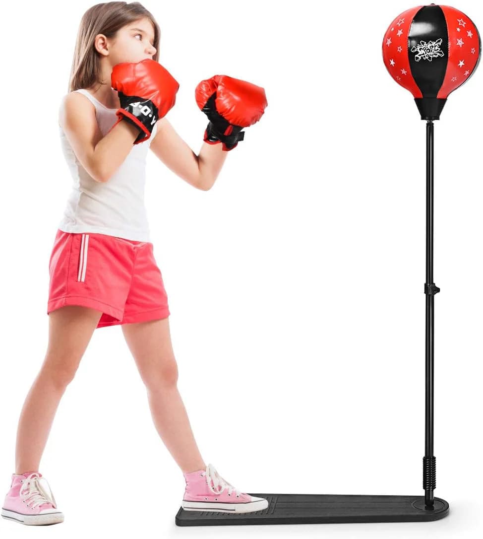 Kids Boxing Stand with Gloves and Pump (Height-Adjustable)