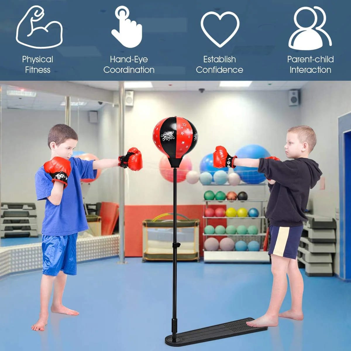 Kids Boxing Stand with Gloves and Pump (Height-Adjustable)