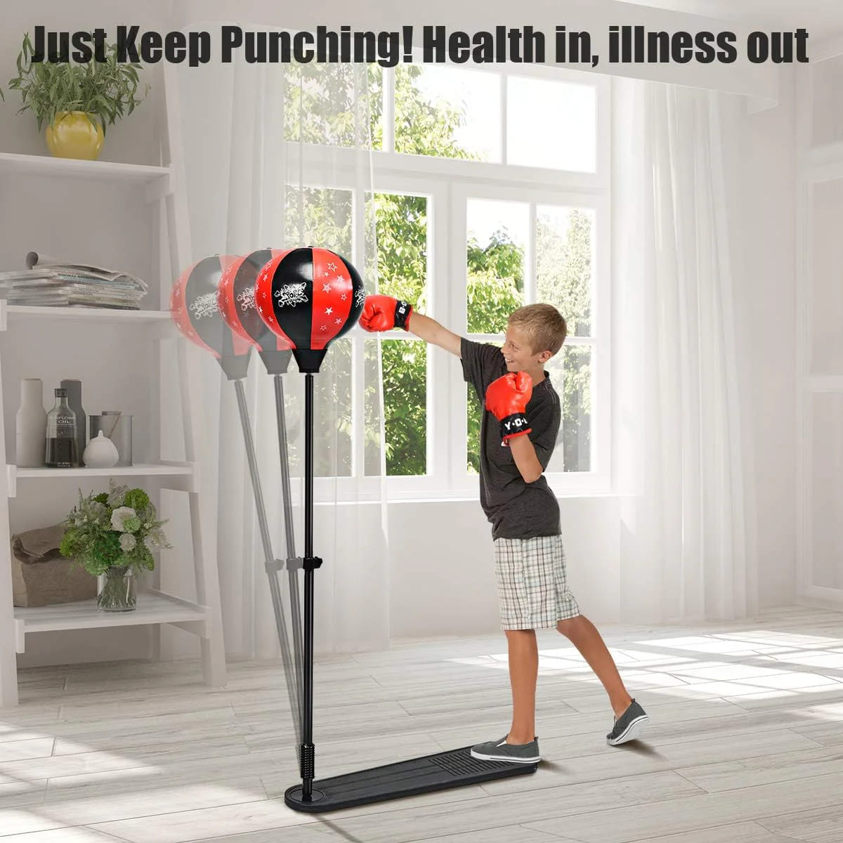 Kids Boxing Stand with Gloves and Pump (Height-Adjustable)